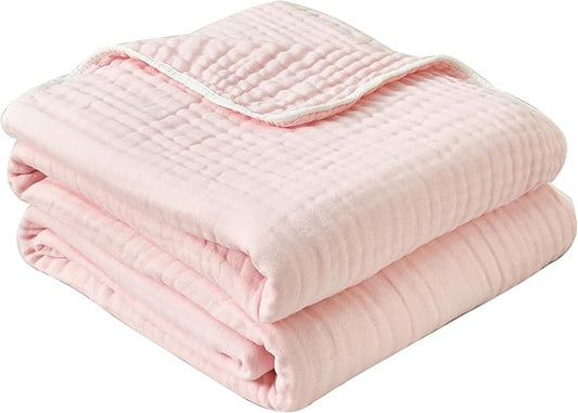 100% Cotton Muslin Blanket Queen 6-Layer Gauze Pink Bed Blanket Lightweight Soft and Breathable Blanket for Sofa Couch Coverlet Farmhouse Decor Both Sides
