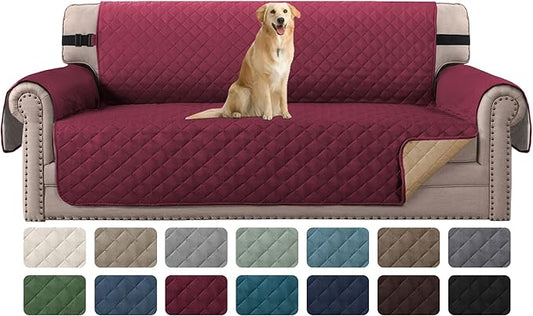 H.VERSAILTEX Sofa Slipcover for Dogs/Cats/Pets Sofa Cover Quilted Furniture Protector with Non Slip Elastic Strap Water Resistant Sofa Covers Couch Covers Seat Width to 66" (Sofa, Red/Tan)