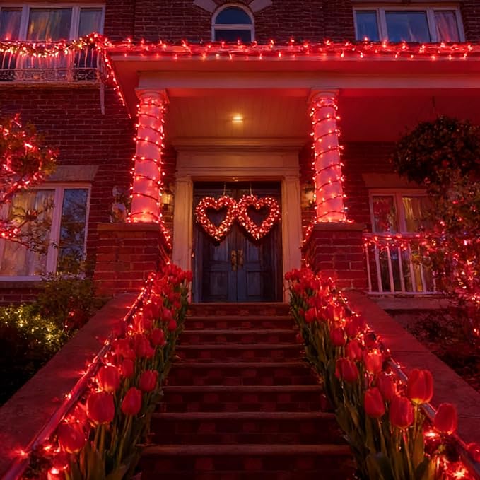 LAMPHOME Valentine's Day Red Lights, 64.8FT 300 LED Christmas Mini Tree String Lights, Valentines Lights Waterproof Christmas Decorations for Outdoor Indoor Xmas Patio Home Party Garden Yard Decor