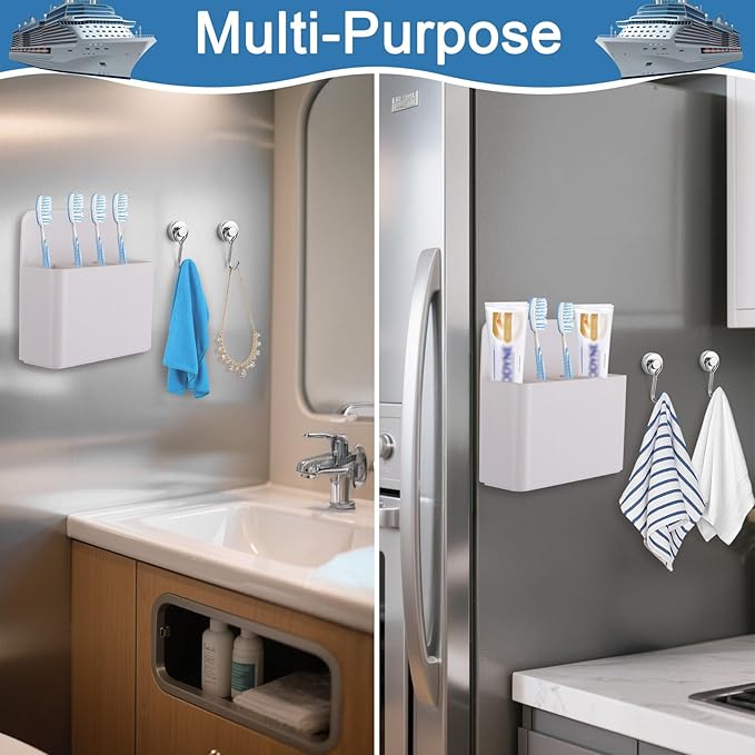 Palksky 2pcs Magnetic Toothbrush Holder for Cruise Essentials 2025, Tooth Brush Organizer with 2 Magnetic Hooks for Alaska/Caribbean Cruise Must Have