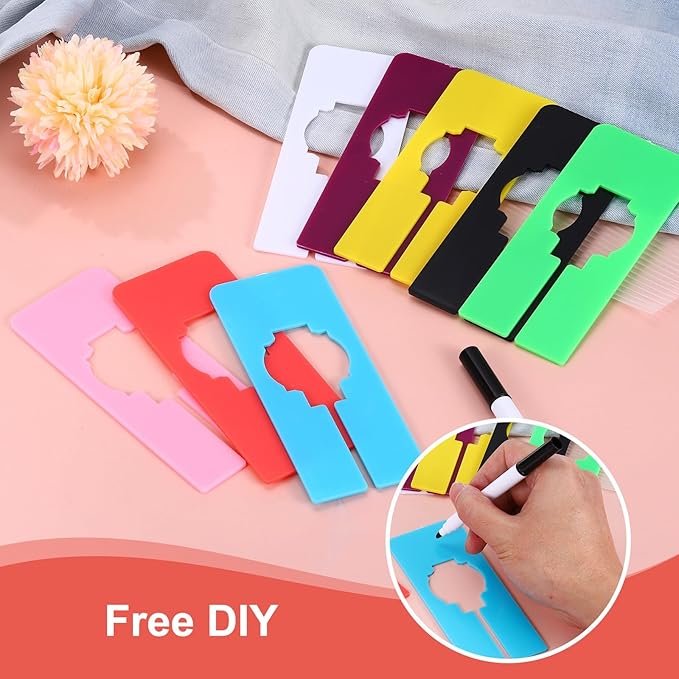uxcell Clothes Dividers,10 Pack Rectangle Closet Rack Dividers Clothing Rack Size Dividers Blank Labels with Marker Pen Writable & Reusable for Hanging Clothes Sorting Size, Black