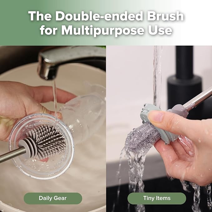 Silicone Cleaning Brush - Baby Bottle Brush Cleaner for Breast Pump,Nipple,Breast Milk Storage Bag - Food Grade Silicone - 1 Count - Grey