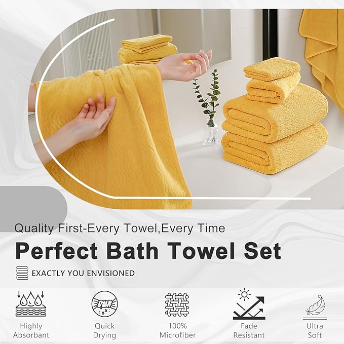 4 Piece Extra Large Bath Towel 35"x70" Oversized Bath Sheet Bath Towel Set for Bathroom Ultra Soft Cozy Highly Absorbent Quick Dry Bathroom Towel for Spa Gym Hotel,Shower Towel for Daily Use,Yellow