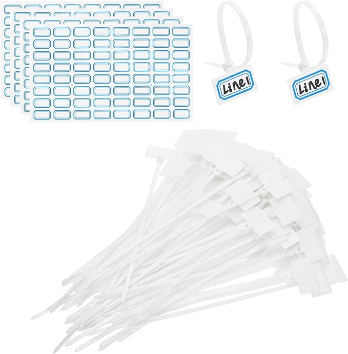 PATIKIL 6inch Zip Ties, 200pcs Cable Ties Tags Nylon Wire Marking Label Self Locking Plastic Straps Write on with Label Tags Paper for Organization Cord Network Ethernet Marking, White