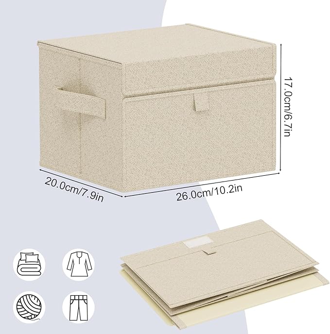 Fabric Storage Boxes, Closet Organizer with Handles, Basket Bins with Flip Cover, Cube Organization for Clothes, Shoes, Blankets, 10.2x7.9x6.7in, Grey and Beige, 4 Pack