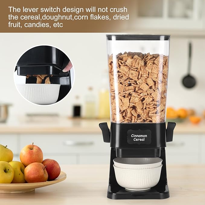 Cereal Dispenser Countertop with Cereal Bowls,16 Labels & Pen, Cereal Containers Storage, Candy Dispenser, Dry Food Dispenser For Pantry - Not Easy to Crush Food (Black, 2 Pack)