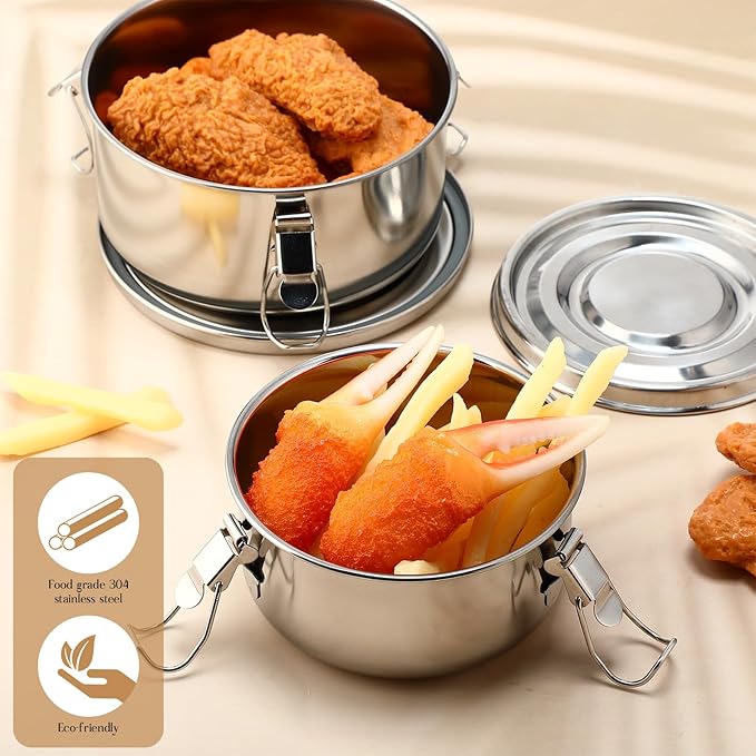 6 Pcs Stainless Steel Bento Box with Lockable Clips to Leak Proof Food Storage Containers Metal Lunch Container, Reusable Dishwasher Safe Lunch Snack Boxes, 6 Sizes