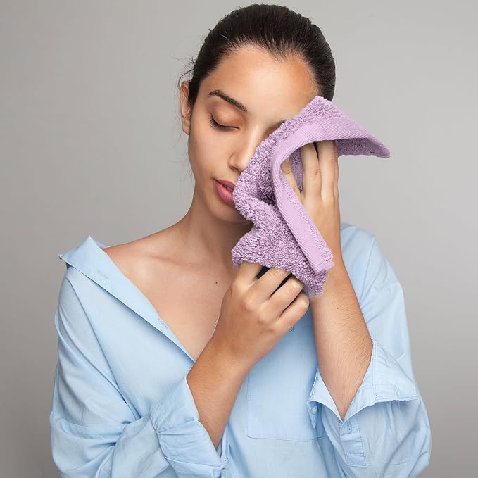 Face Towels Pack of 12 – 100% Cotton Wash Cloths (12x12 inch) – Soft, Quick Dry & Highly Absorbent Hand Towels for Bathroom, Spa, Gym, Kitchen and for Daily Use - (Lilac)