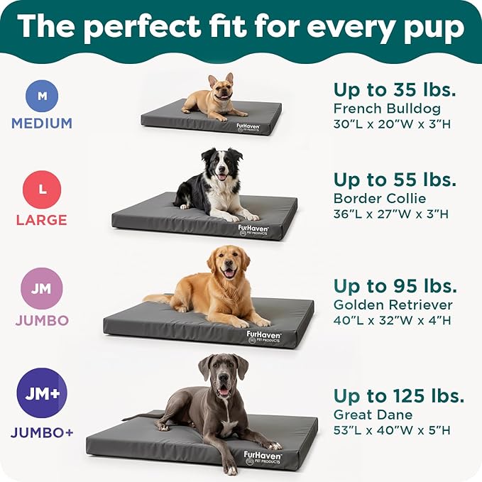 FurHaven Water-Resistant Orthopedic Dog Bed for Large Dogs, Oxford Polycanvas Mattress with Orthopedic Egg Crate Foam for Joint Support, Removable Washable Cover, Jumbo/XL, Deep Lagoon
