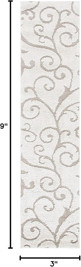 SAFAVIEH Florida Shag Collection Runner Rug - 2'3" x 9', Ivory & Beige, Scroll Design, Non-Shedding & Easy to Clean, High-Low Plush Pile, Ideal for Bedroom, Foyer, Hallway (SG455-13LT)