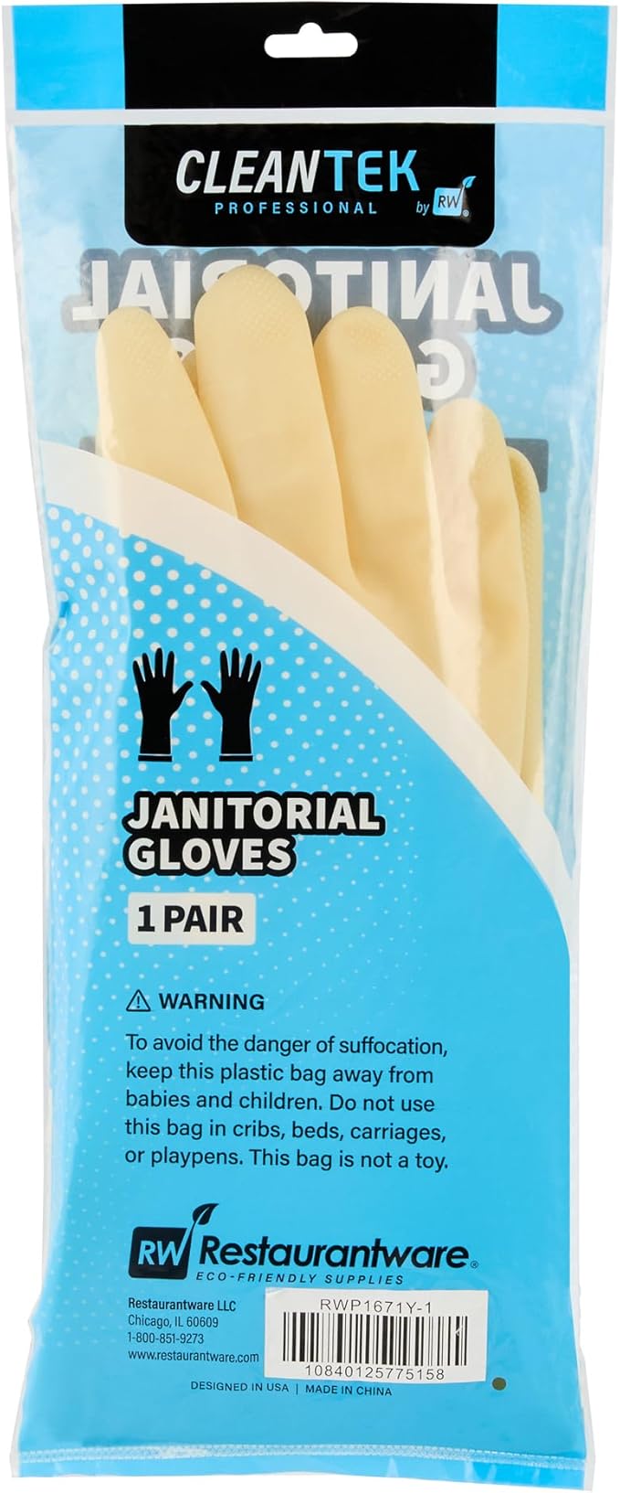Clean Tek Professional 22 Mil Large Cleaning Gloves, 10 Pairs Of Long Cuff Gloves - No-Slip Grip, No-Powder, Yellow Latex Gloves For Kitchen Cleaning, Ideal For Washing Dishes