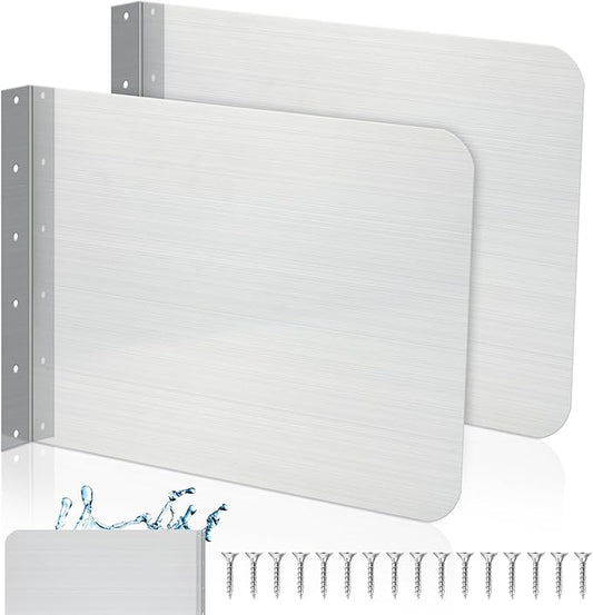 Therwen 2 Pcs Stainless Steel Side Splash Guard for Sink 20 x 12 Inch Wall Mount Guard with Screws Commercial Restaurant Hand Sink and Compartment Prep Sink Kitchen Sink Splash Protector Supply