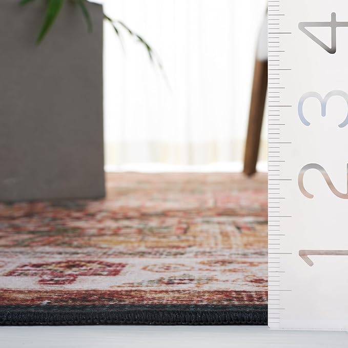 SAFAVIEH Washable Rug Tucson Collection - 4' Square, Ivory & Green, Slip Resistant & Easy to Clean, Ideal for Foyer, Kitchen, Nursery, Office, Bedroom (TSN114A)
