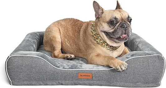 Memory Foam Dog Beds Medium Sized Dog with Removable Bolsters & Washable Cover,Orthopedic Pet Beds Eggshell Foam Infused with Cooling Gel Waterproof Relieves Joint Pain,28"x23"x6.5"Dark Grey