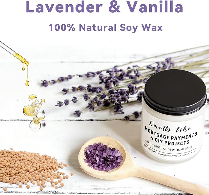 Haukea Funny House Warming Gifts New Home Housewarming Gifts New Home Gift Ideas for Women Men Couple First Apartment Essentials Homeowner Decor Closing Gift - Lavender Scented Candle 9 oz (Homes 2)
