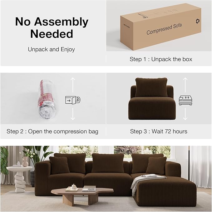 Novilla Modular Sectional Sofa, Modern Cloud Sectional Couch with Smarts Coil® Support, Upholstered Boneless Couch for Living Room Apartments Bedroom, No Assembly Required, Brown (Right-Arm Chair)