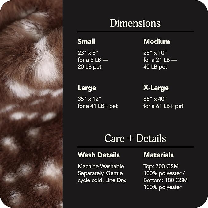 UnHide Floof Pet Bed - XL (40"x14") - Extra Soft Dog Bed - Removable Faux Fur Cover - Machine Washable - Helps Ease Pet Anxiety & Provides The Perfect Sleep - Deer