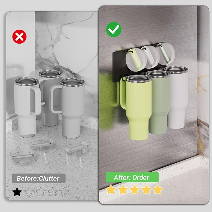 2 Pack Heavy Duty Magnetic Cup Holder for Stanley 40oz&30oz Tumblers - Space Saving Fridge Organizer with Integrated Lid Organizer