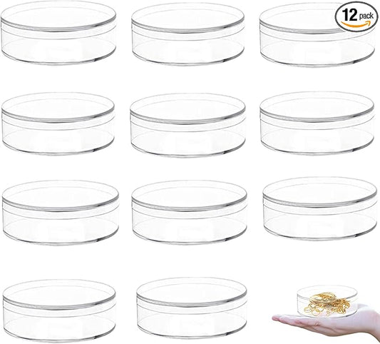 Acrylic Box with Lid Small Clear Box 12Packs Round Organizer Container Acrylic Circle Box for Candy Pill and Tiny Jewelry Storage Boxes Organize Containers