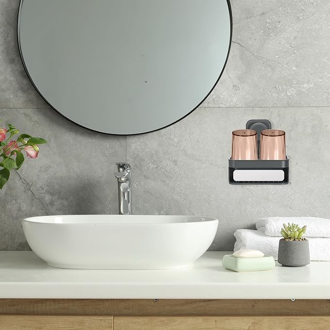 uxcell 1Pcs Suction Cup Soap Dish, Removable and Reusable Wall Mounted Double Bar Soap Holder for Shower No-Drilling Sponge Holder for Bathroom Kitchen, Gray
