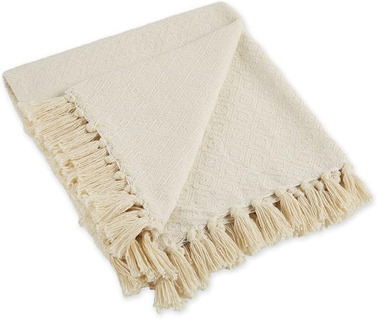 DII Global, Fields of Diamond Woven Throw, 50x60, Natural