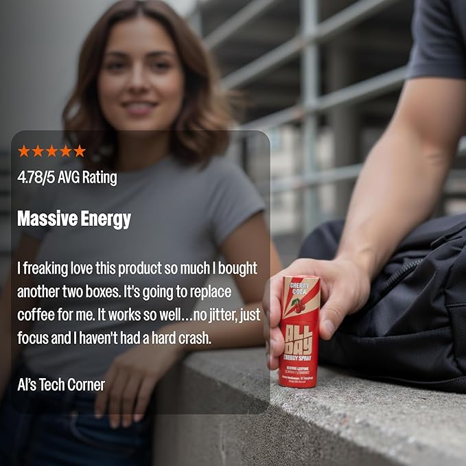 ALLDAY Focus + Energy Spray — Natural Caffeine + L-Theanine + Essential Vitamins — 0 Calorie, 0 Sugar — 12 Spray Bottle — Faster, Cleaner, Smoother Energy* (4 Pack Variety)
