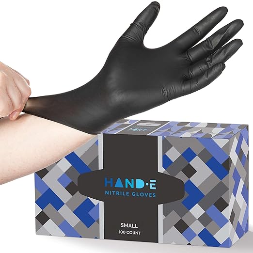 Hand-E Touch Disposable Black Nitrile Gloves Large - 200 Count - Heavy Duty 5 Grams Thick Industrial Grade - Powder Free, Latex Free, Textured Grip, Extra Length Cuff - BBQ, Hot Food Prep, Cleaning