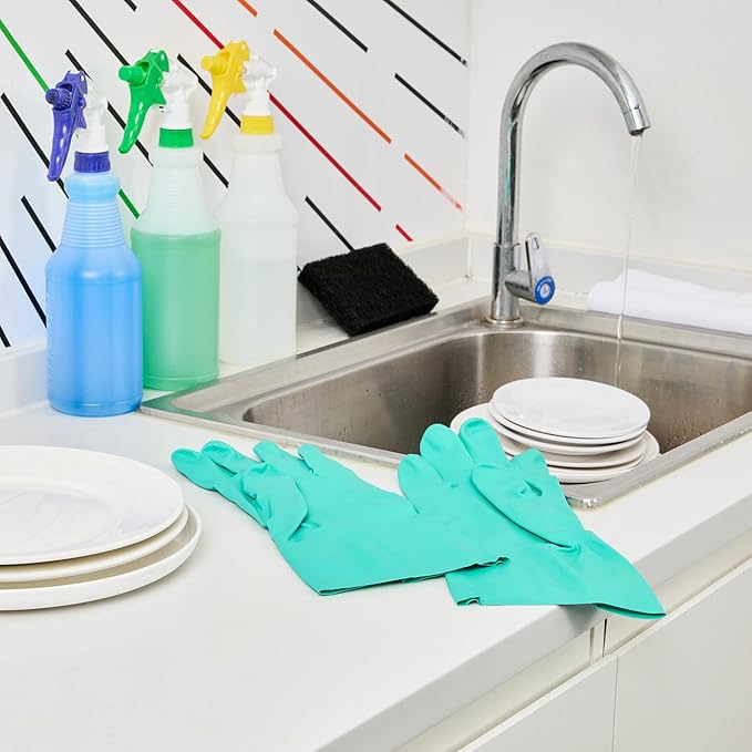 Green Cleaning Gloves 10 Pairs 15 Mil Thick Extra Large Heavy-Duty Nitrile Gloves With Long Cuff No-Latex Flock Lining For Use In Hospitals, Commercial Kitchens and Households