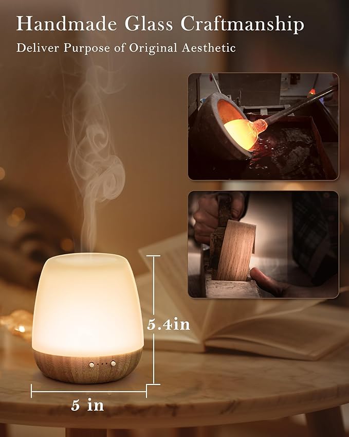 Essential Oil Diffuser - 2.4MHz Ultrasonic Glass Diffuser for Home&Commercial, 180ml, Pulse&Continuous Mist, 7 Mood Lighting Modes, Waterless Auto-Off, Aromatherapy Diffuser with Light