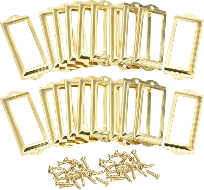 uxcell Metal Label Holders, 82x30mm 60pcs File Name Card Tag Label Holder Frame for Office Library Drawer Cabinet Shelves, Gold Tone