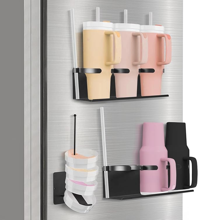 Magnetic Cup Holder for Fridge, Tumbler Water Bottle Organizer for Stanley, Tumbler Lid Organizer Cup Rack Storage for Stanley Cup Accessories