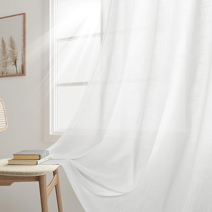 Joywell Natural White Back Tab Rod Pocket Linen Curtains 120 Inches Long 2 Panels for Living Room Bedroom Neutral Boho Farmhouse Rustic Light Filtering Semi Sheer Curtains Window Treatment 52x120