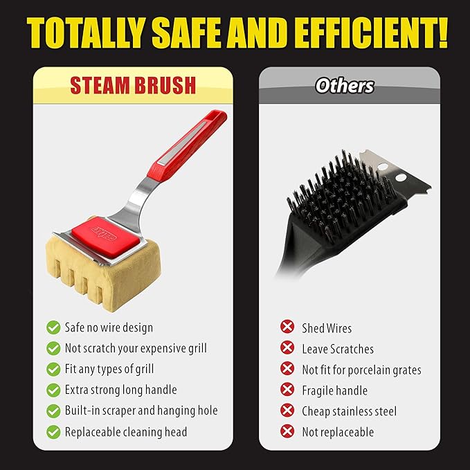 Bristle-Free BBQ Grill Brush Replacement Head – Heavy-Duty Scraper Tool for Cast Iron & Stainless Steel Grates, Safe & Durable Barbecue Cleaner with Seamless Fit Design