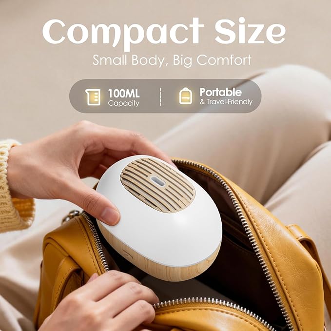 100ml Mini Essential Oil Diffuser, Portable Aromatherapy Diffuser with Warm Light, One-Button Control, Auto Shut-Off, Quiet Ultrasonic Mist for Home, Travel, Yoga, Meditation (Wood Paint)