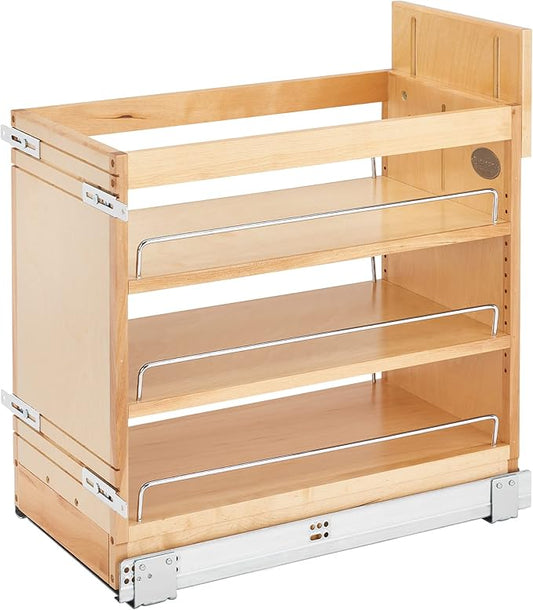 Rev-A-Shelf 11" Pullout Storage Organizer for Base Kitchen/Bathroom Cabinets, Spice Rack/Pantry Shelves with Soft-Close Slides, Wood, 448-BDDSC-11C