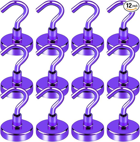 LOVIMAG Cruise Must Haves, 50Lbs Purple Magnetic Hooks for Cruise Cabins, Cruise Door Magnets, Magnetic Hooks for Hanging, Refrigerator, Celling - 12 Pack