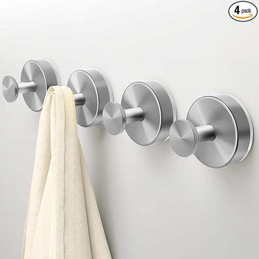 Deluwire Suction Cup Hooks for Shower,4 Packs Wall Mount Towel Holder,Removable Shower Towel Suction Hooks for Bathroom Wall,Kitchen,Glass,Mirror,Tile to Hang Robes,Loofah-Silver