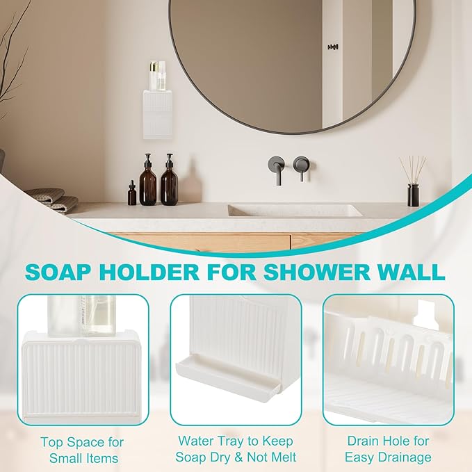 uxcell Soap Holder, 5.12 x 8.66 x 2 Inches Double Grid Wall Mounted No Drill Soap Dish for Shower, Bathroom & Kitchen - Self Draining Design Keeps Soap Dry(Gray)