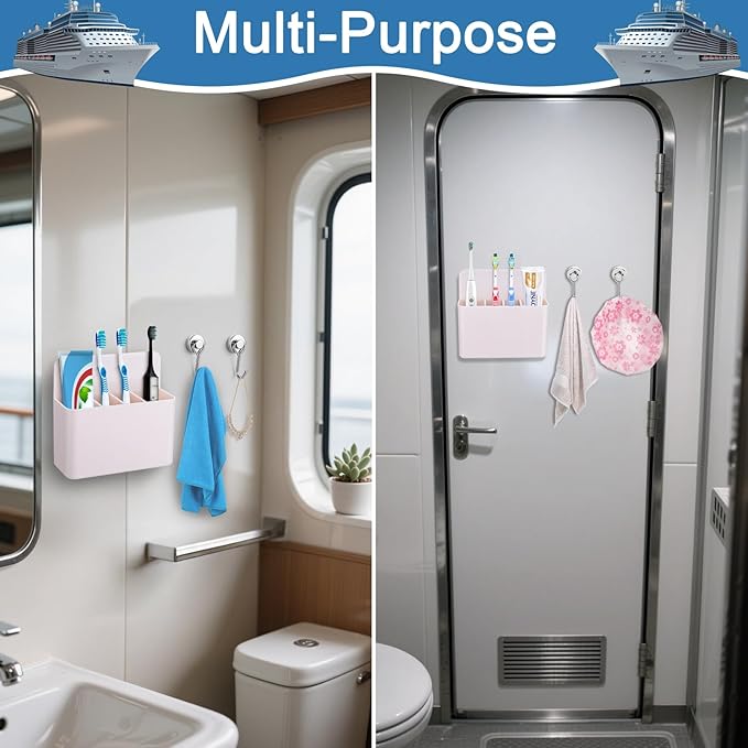Palksky 2pcs Magnetic Toothbrush Holder for Cruise Essentials 2025, Tooth Brush Organizer with 2 Magnetic Hooks for Alaska/Caribbean Cruise Must Have