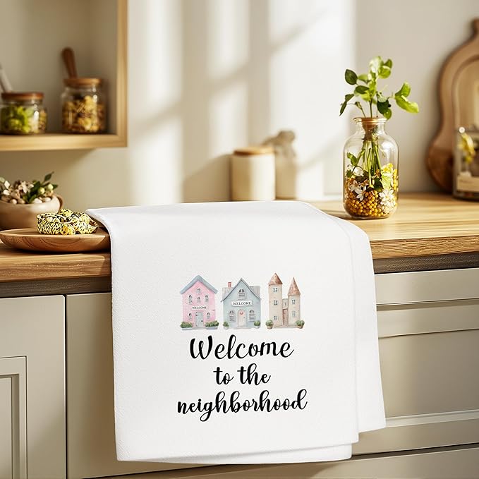 Housewarming Towels Gifts for Women Men, Neighbo Towels Gifts, Welcome to The Neighborhood Decor for Kitchen Bathroom (16x24 inches)