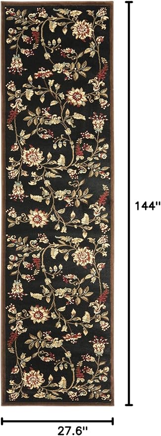 SAFAVIEH Lyndhurst Collection Runner Rug - 2'3" x 12', Black & Multi, Traditional Floral Design, Non-Shedding & Easy Care, Ideal for High Traffic Areas in Living Room, Bedroom (LNH552-9091)