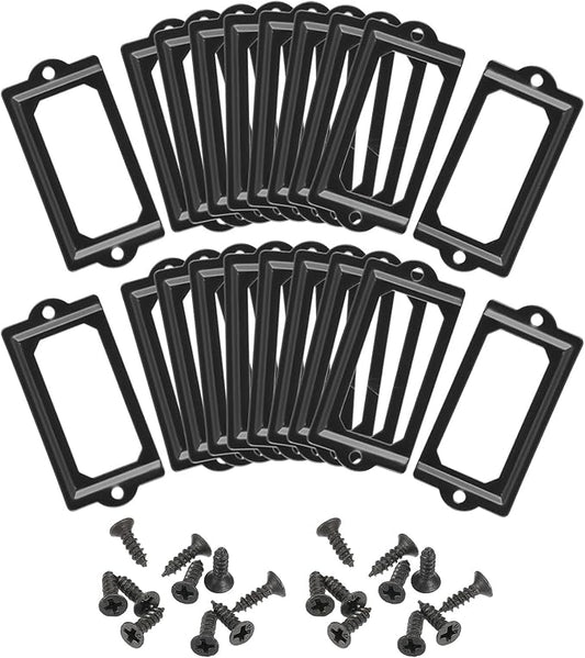 uxcell Metal Label Holders, 70x33mm 40pcs File Name Card Tag Label Holder Frame for Office Library Drawer Cabinet Shelves, Black