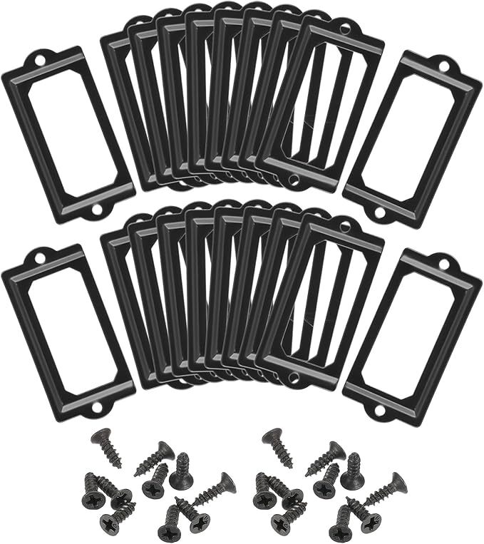uxcell Metal Label Holders, 70x33mm 60pcs File Name Card Tag Label Holder Frame for Office Library Drawer Cabinet Shelves, Black