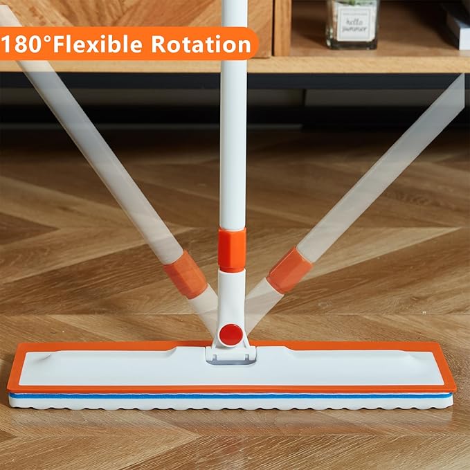 Magic Sponge Eraser Mop, 56" Handle with Flexible 15" Flat Head,2 Microfiber Pad and 3 Magic Sponge Eraser Pads (Mop Set,15" Mop-Head)