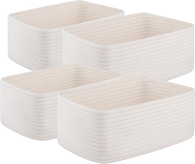 OIAHOMY 4 Pack Storage Baskets for Organizing, Small Bins for Shelves, Cute Decorative Storage Bins, Organizer Baskets for Gifts Empty,13''Lx8.7''Wx5.1''H, White