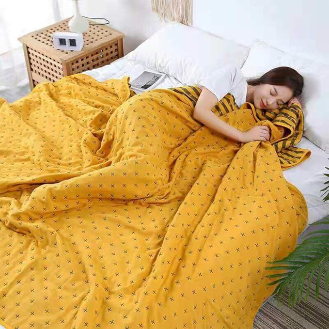 SANACYNA Muslin Blankets for Adults 100% Cotton 6-Layer Gauze Yellow Geometric Bed Blanket Lightweight Soft and Breathable King Blanket for Sofa Bed Coverlet Both Sides (Yellow, King 90" X 104")