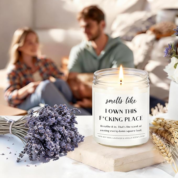 Haukea Funny House Warming Gifts New Home, Housewarming Gifts, New Home Gift Ideas for Women Men Couple, First Apartment Essentials Homeowner Decor Closing Gift - lavender Scented Candle 9 oz(Homes 4)
