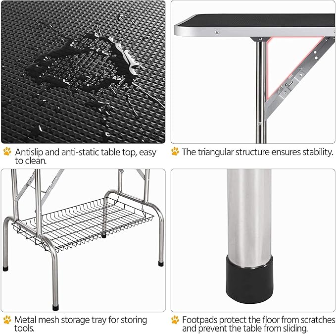 Dog Pet Grooming Table for Large Dogs Adjustable Height Heavy Duty Professional Portable Trimming Table with Arm/Noose/Mesh Tray, Maximum Capacity Up to 330 LBS, 36''/Black