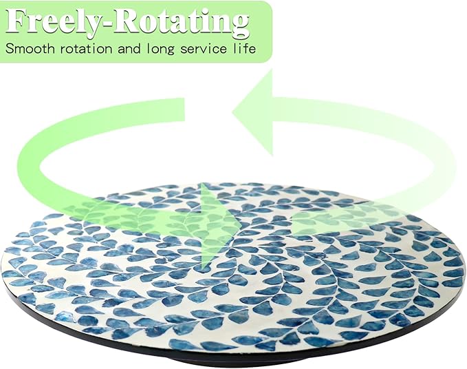 13.8" Mother of Pearl Lazy Susan Turnable Organizer, 360 Degree Round Table Countertop Decorative Spinning Tray for Kitchen Cabinet Counter Spice Pantry Dinner Table (Blue Wicker)