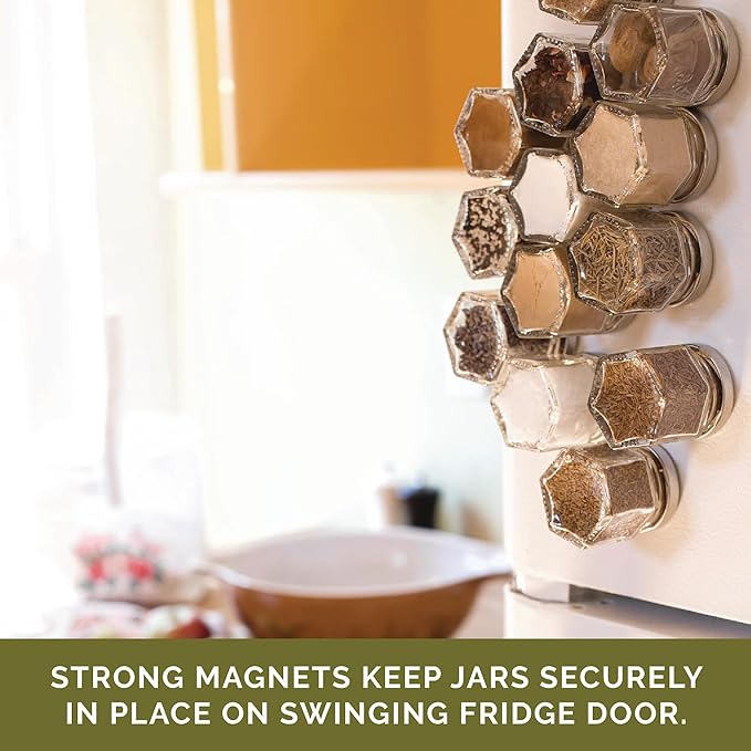 Gneiss Spice Magnetic Jars – Set of 24 Small Empty Glass Spice Jars (1.75 oz) with Magnetic Lids & Labels | Fridge-Mount Hanging Spice Rack | Refillable Kitchen Organizer